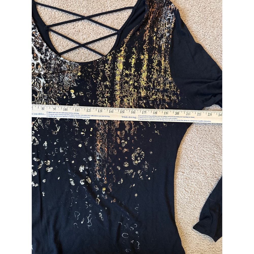 Rock & Republic Black Gold Leopard Print Long Sleeve Criss Cross Back Size XL - Picture 7 of 9